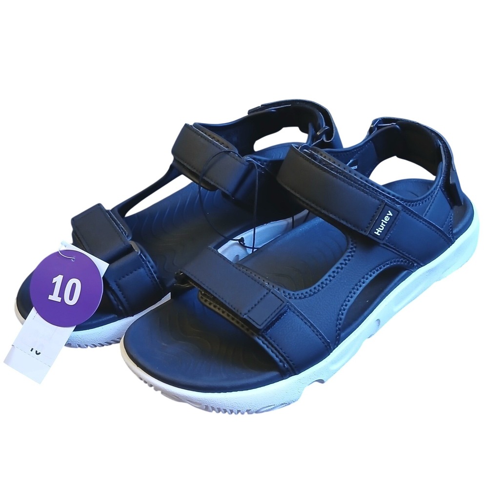 Hurley Oceanside Men's Sport Sandals Black White Strappy Hook and Loop 10M NEW